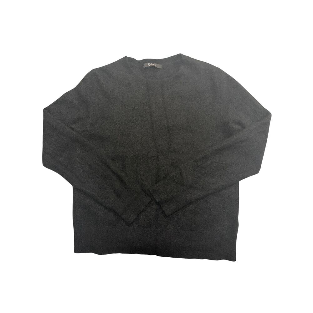 Quince Sz L brushed Black cashmere crew-neck sweater soft, textured feel luxury